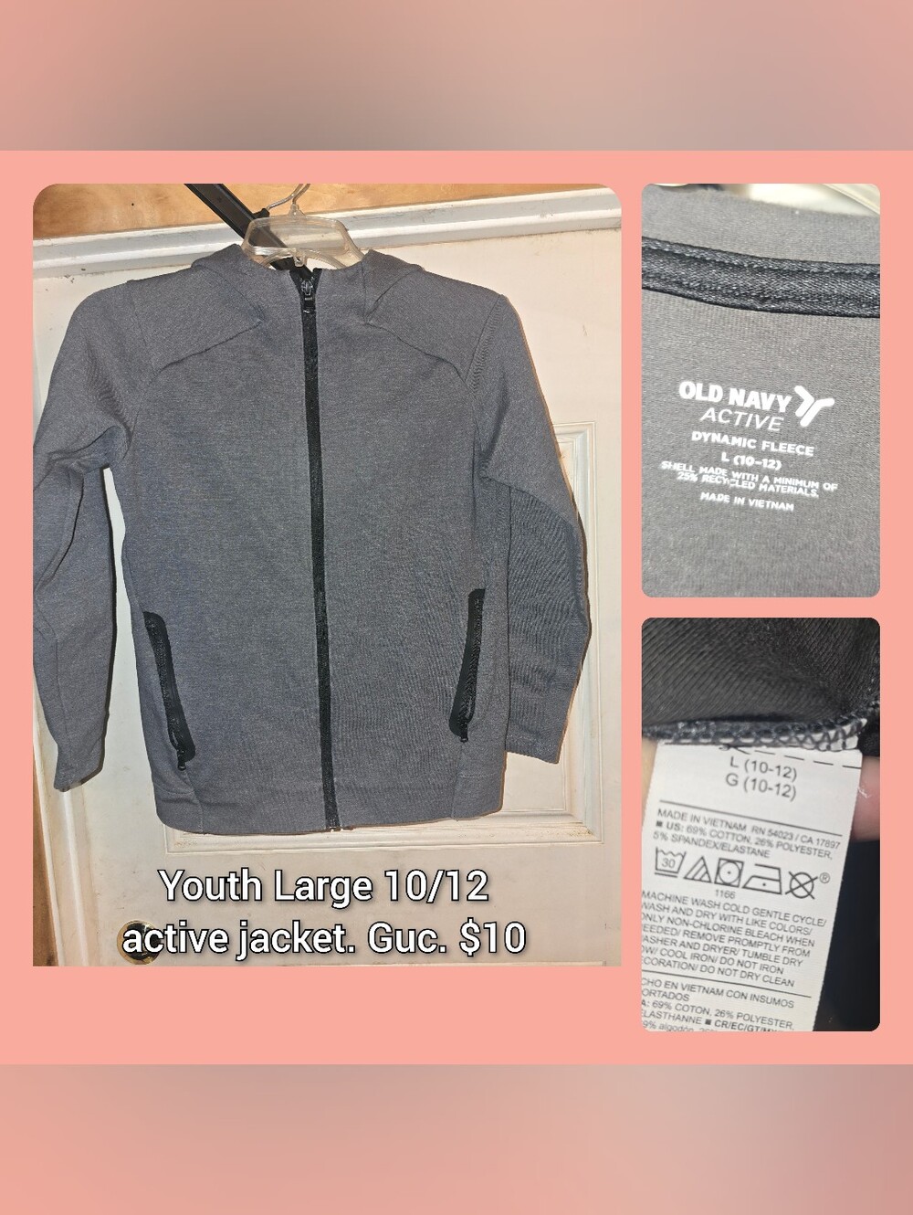 Old Navy Active Youth Large Gray Full-Zip Hoodie